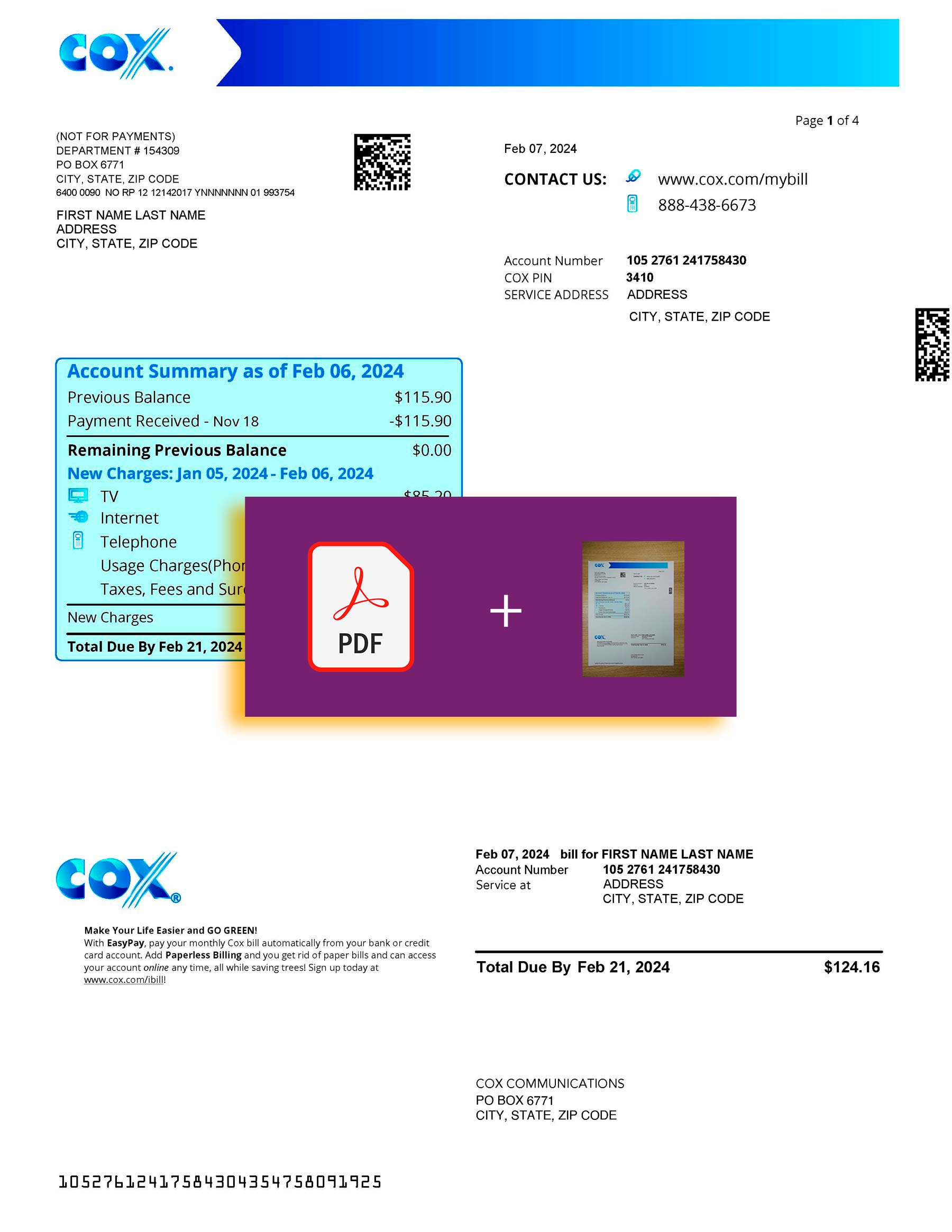 Cox document for {State} – proof-of-address label applied