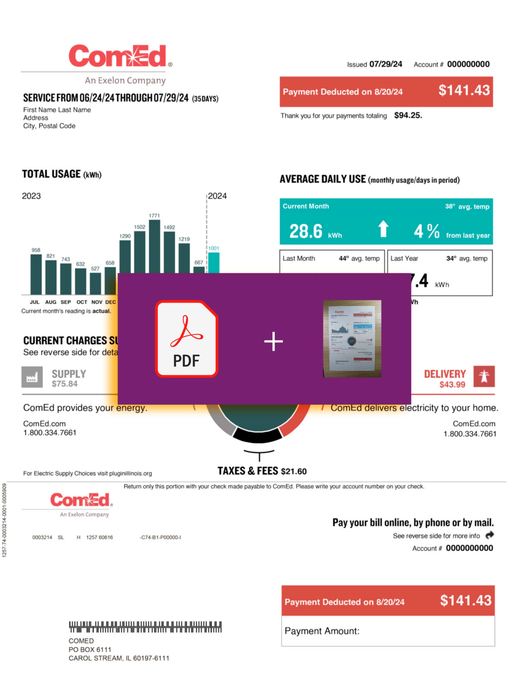 Downloadable {utility type} bill from {Provider}, {State} – banner included