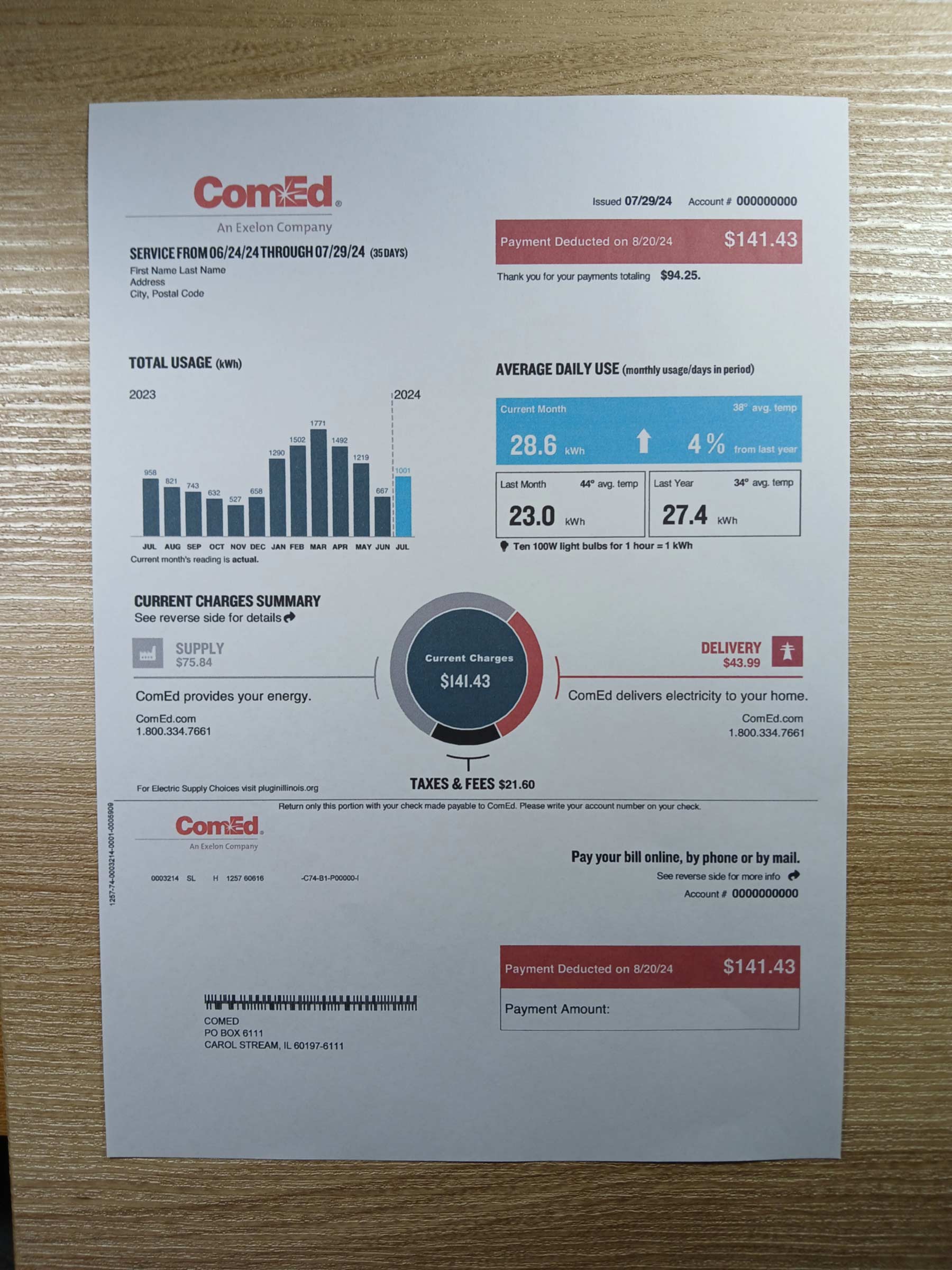 Authentic printed {Provider} bill from {State} – proof of address example
