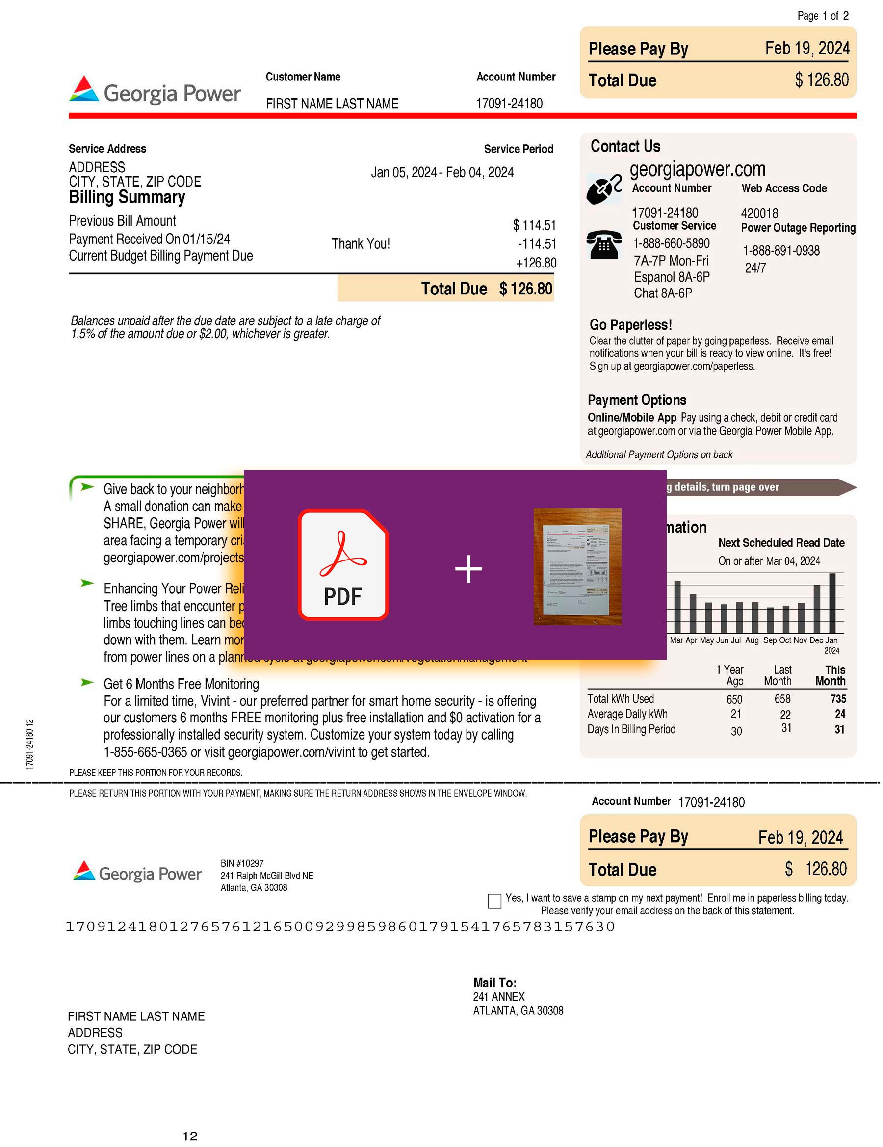 Georgia Power utility file with verification stamp – ready to use
