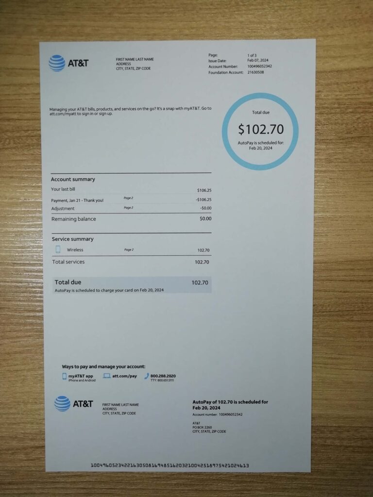 At&t utility bill template
