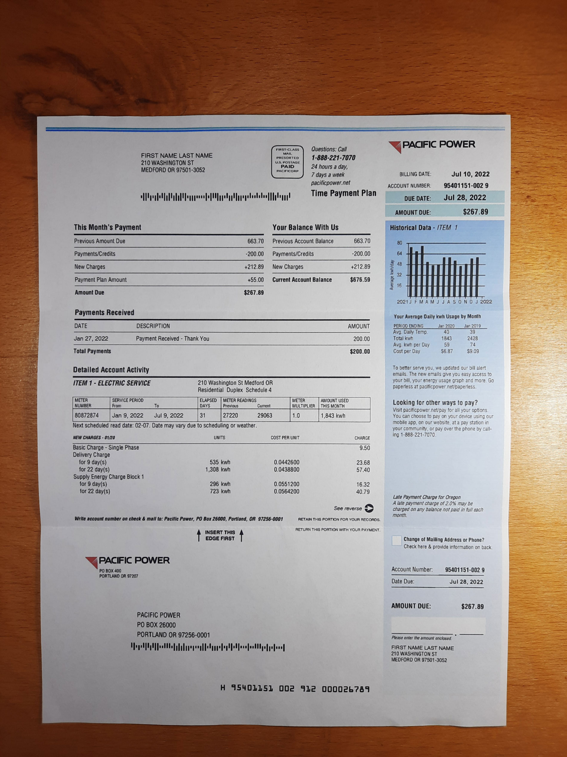 Pacific Power utility bill