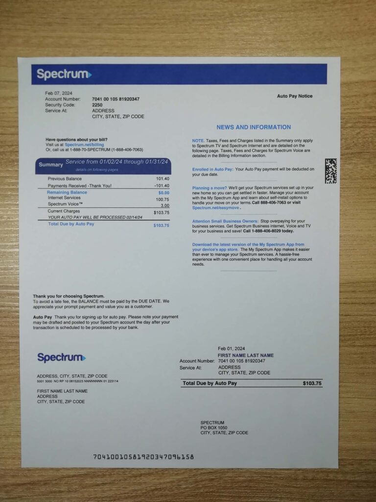Spectrum utility bill template