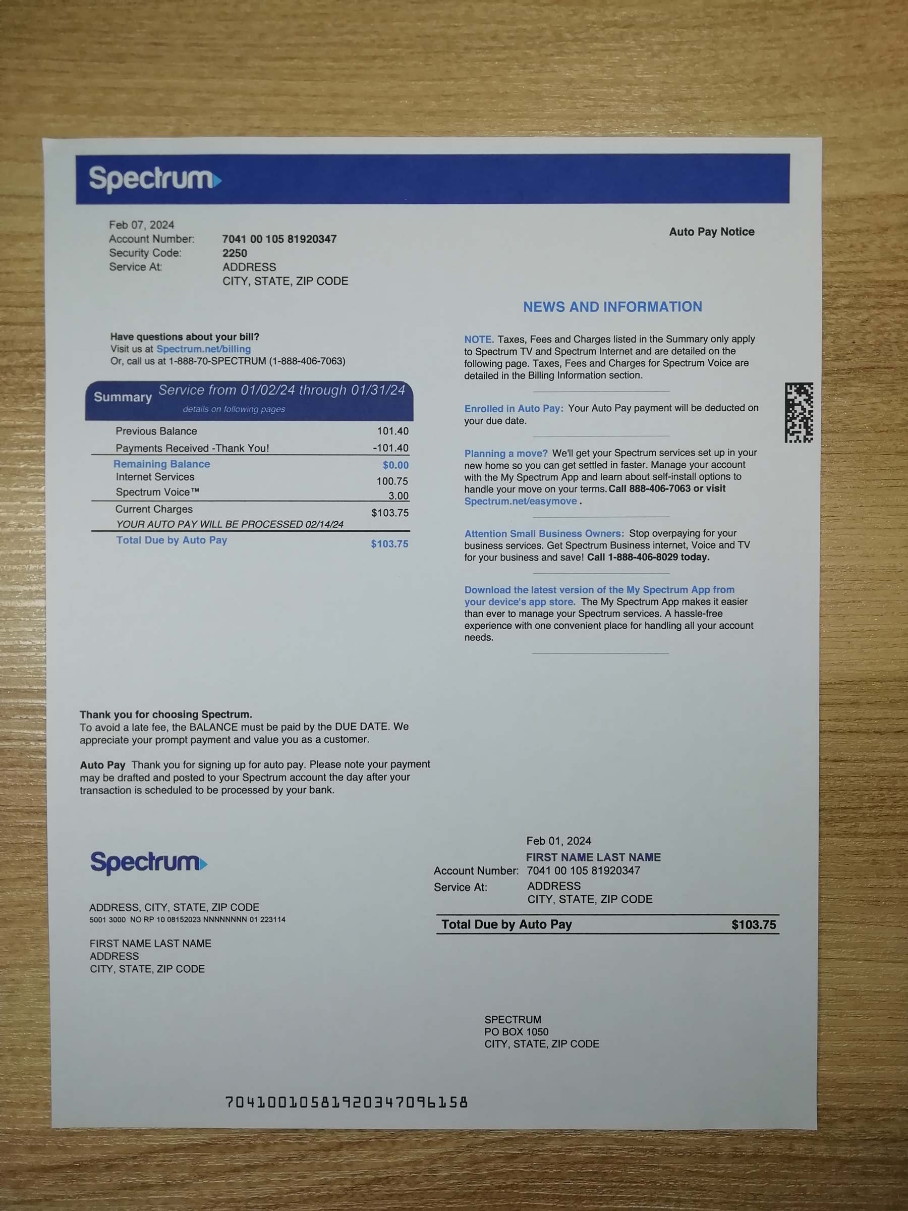 Spectrum utility bill template