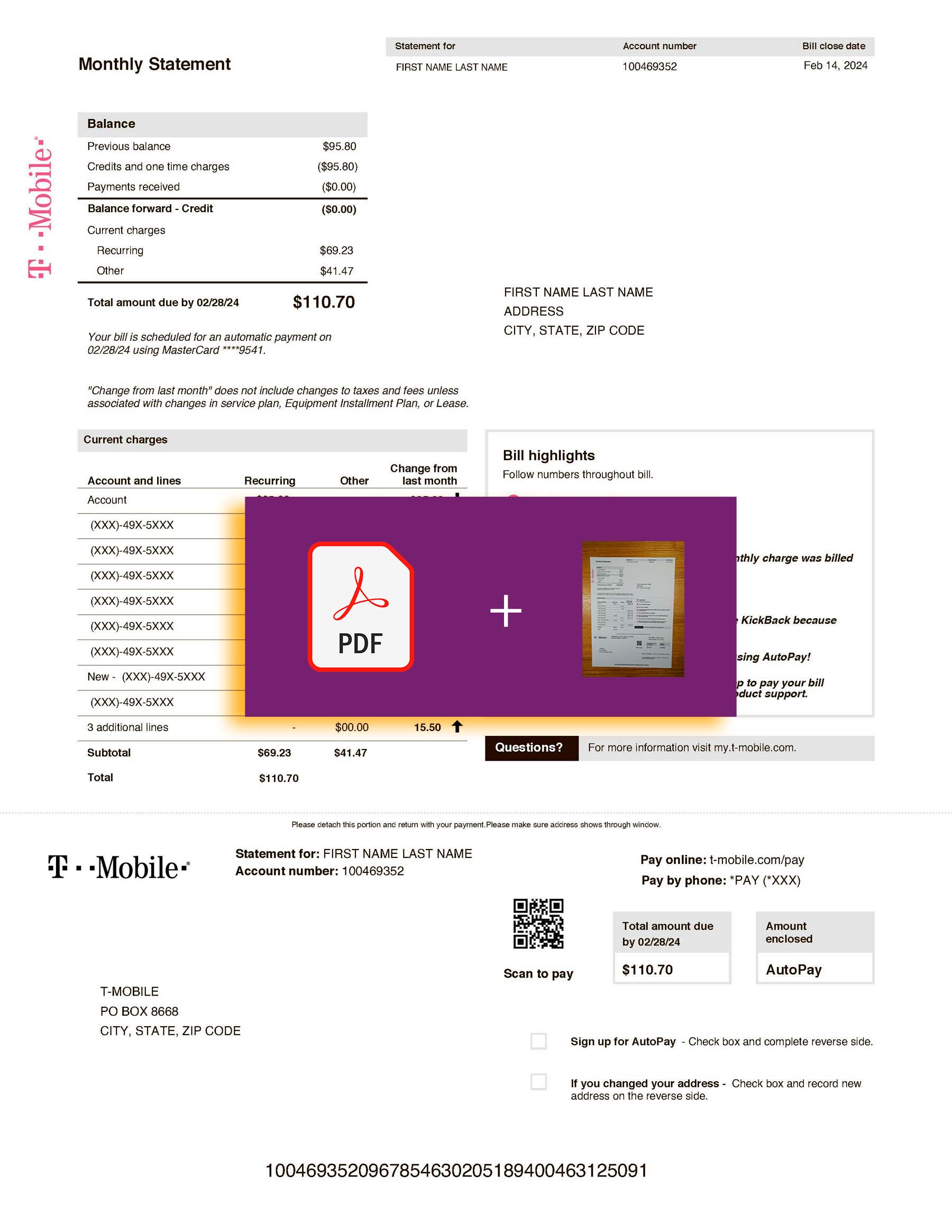 T-mobile document for US – proof-of-address label applied