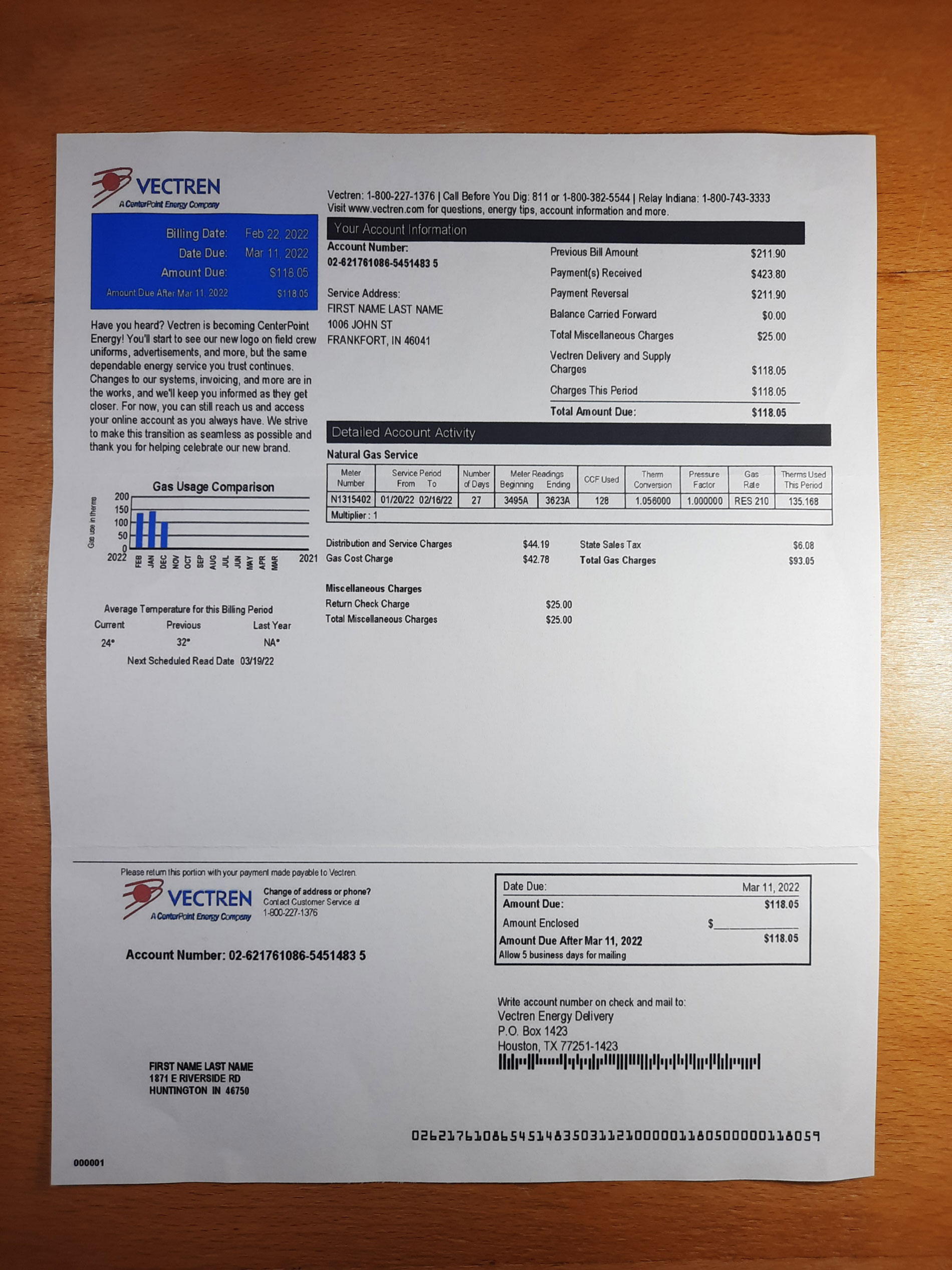 Vectren utility bill template