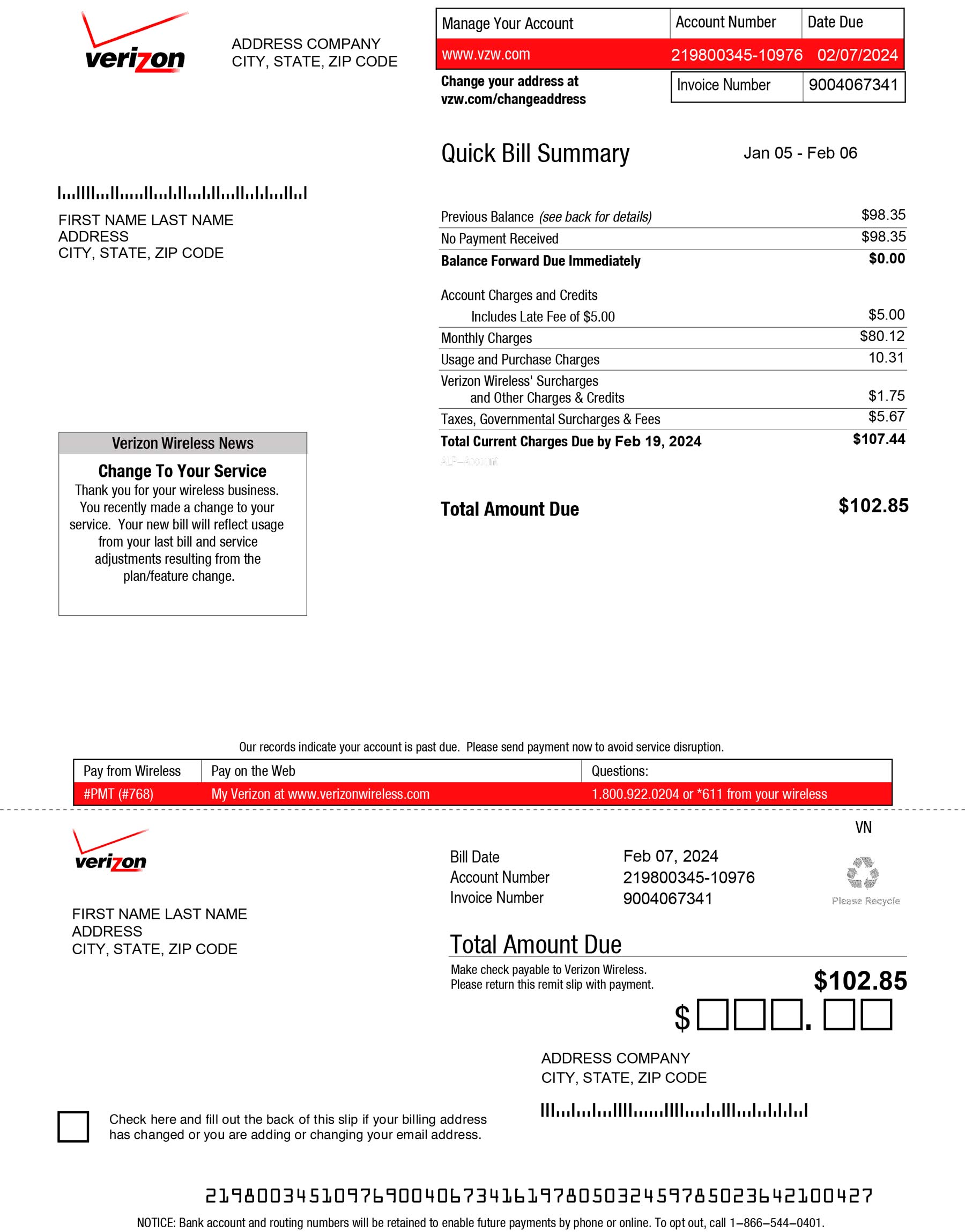 Verizon utility bill from US – customizable PDF for address proof