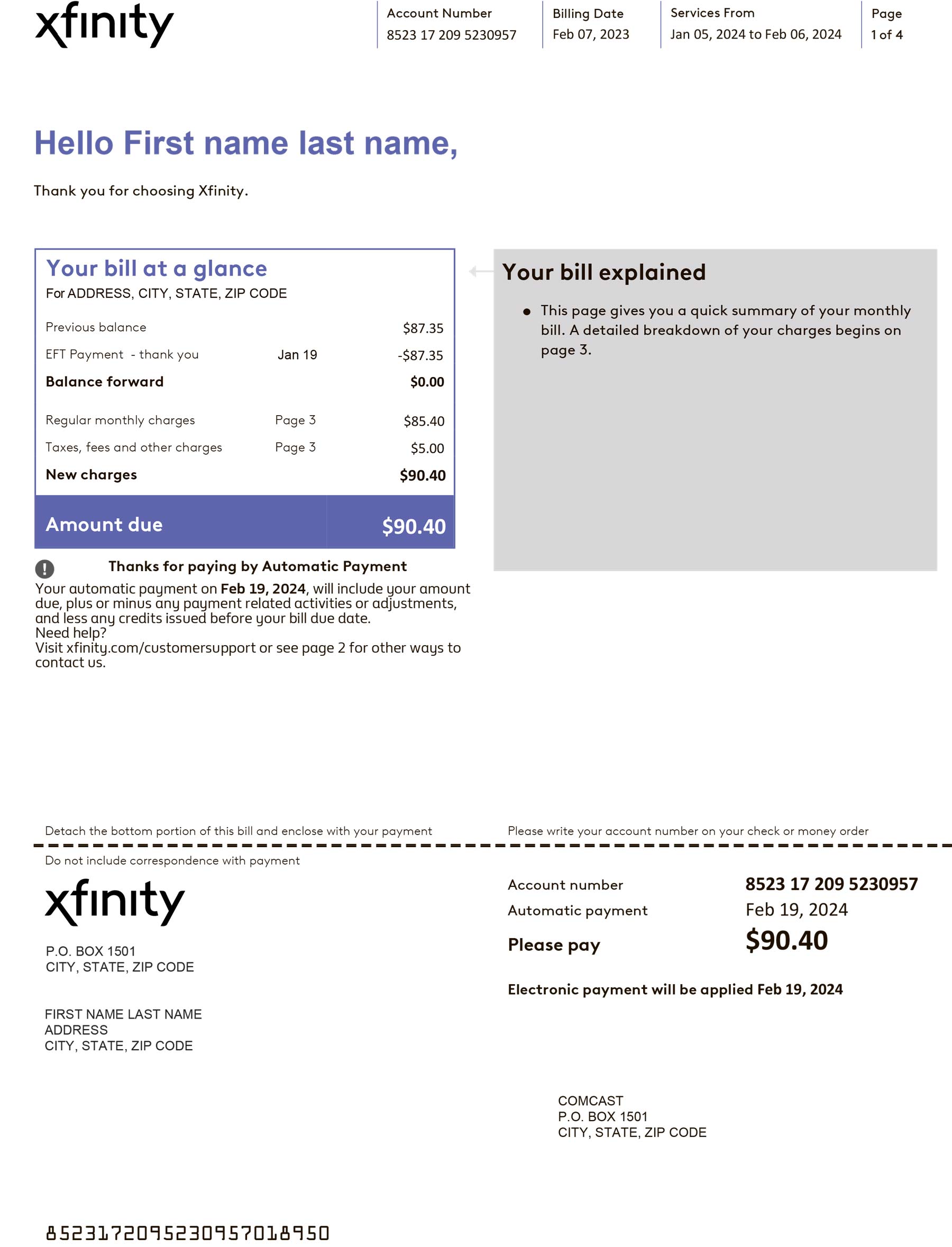 US Xfinity A4 utility template – download and edit easily
