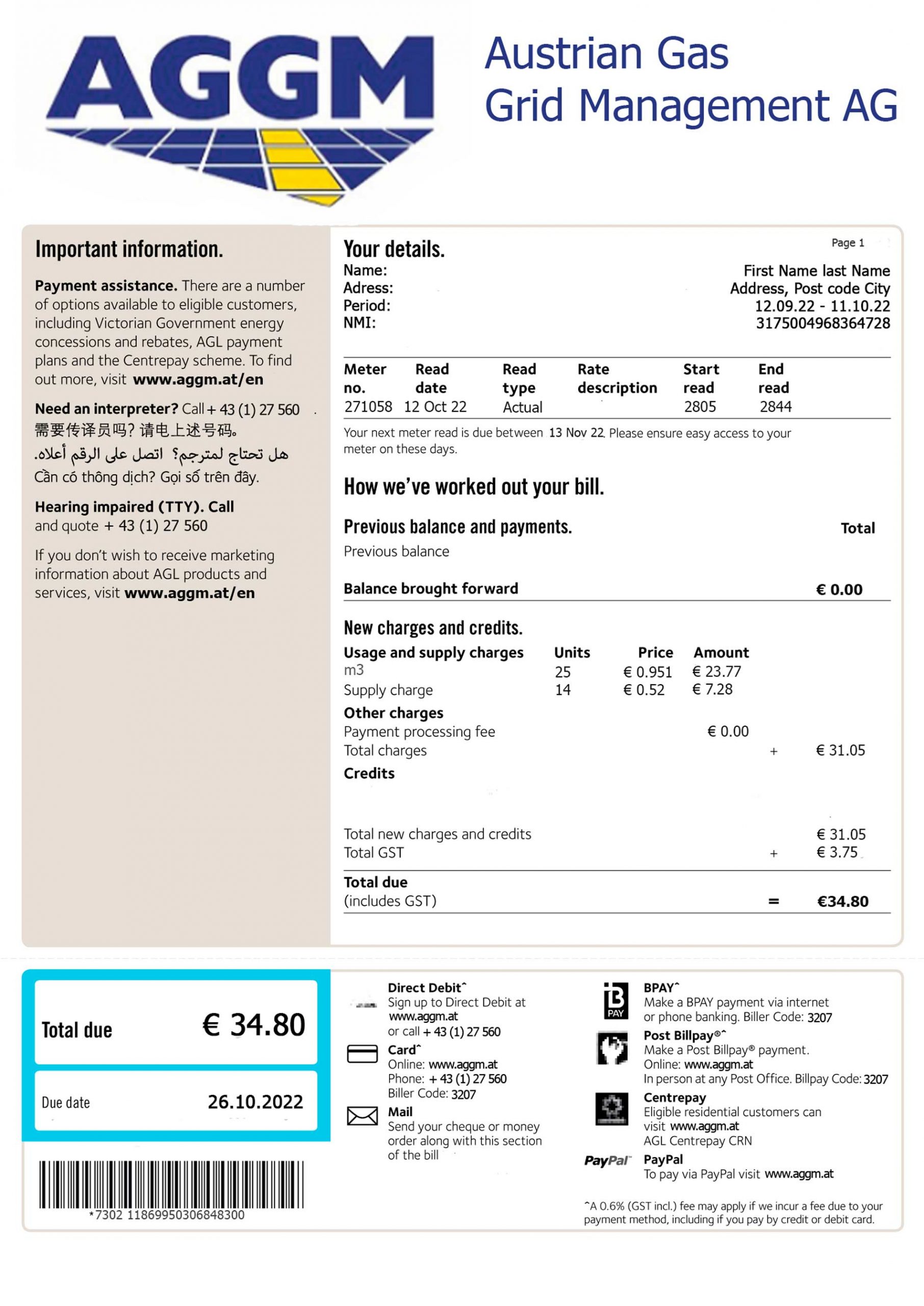 AGGM austria utility bill template