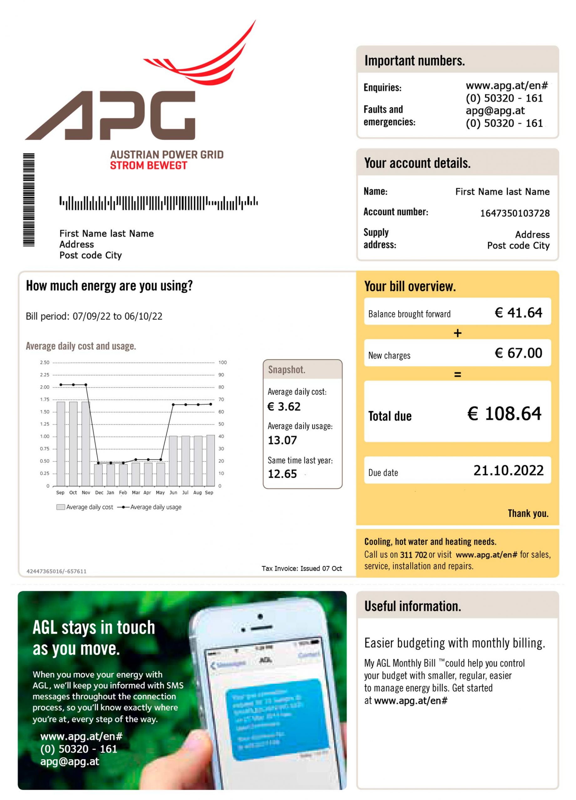Austria APG utility bill template