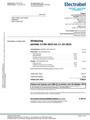 Belgium utility bill for proof of address