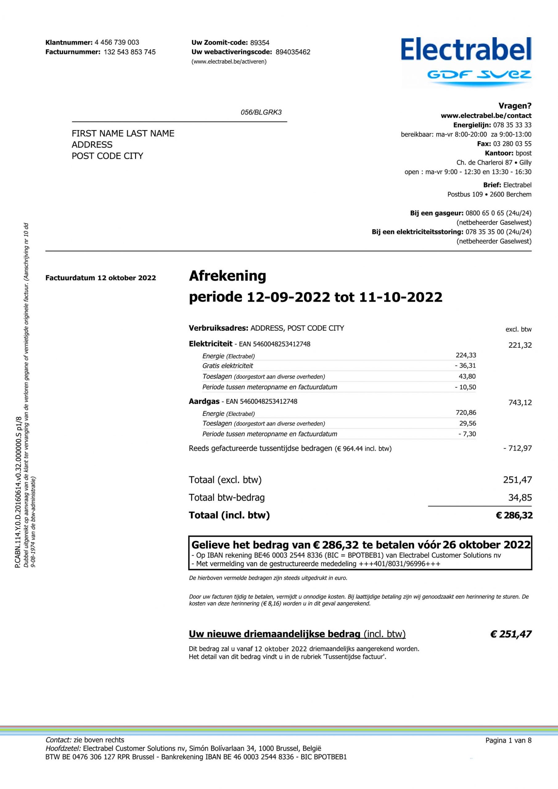Belgium utility bill for proof of address