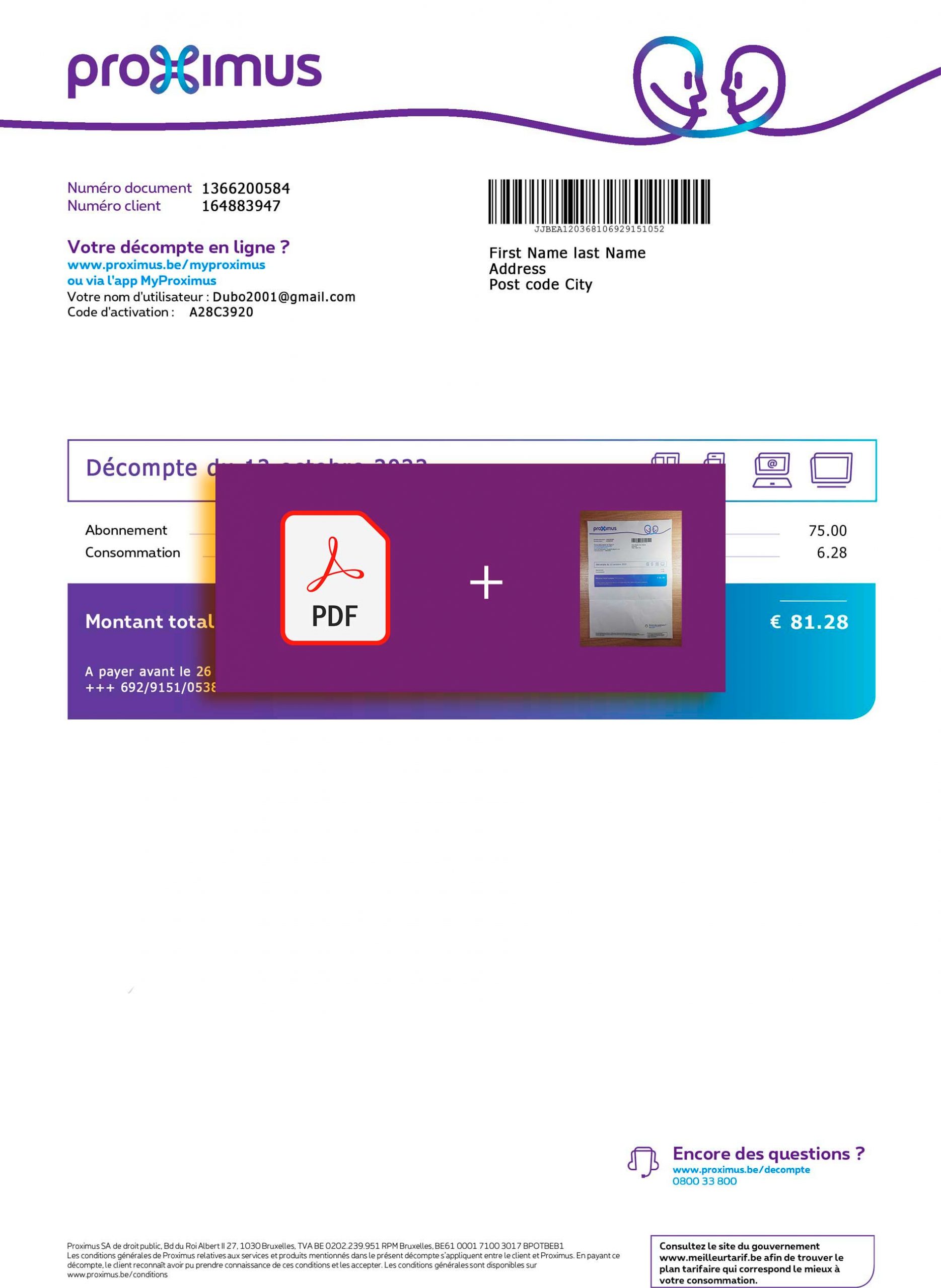 Belgium utility bill for proof of address