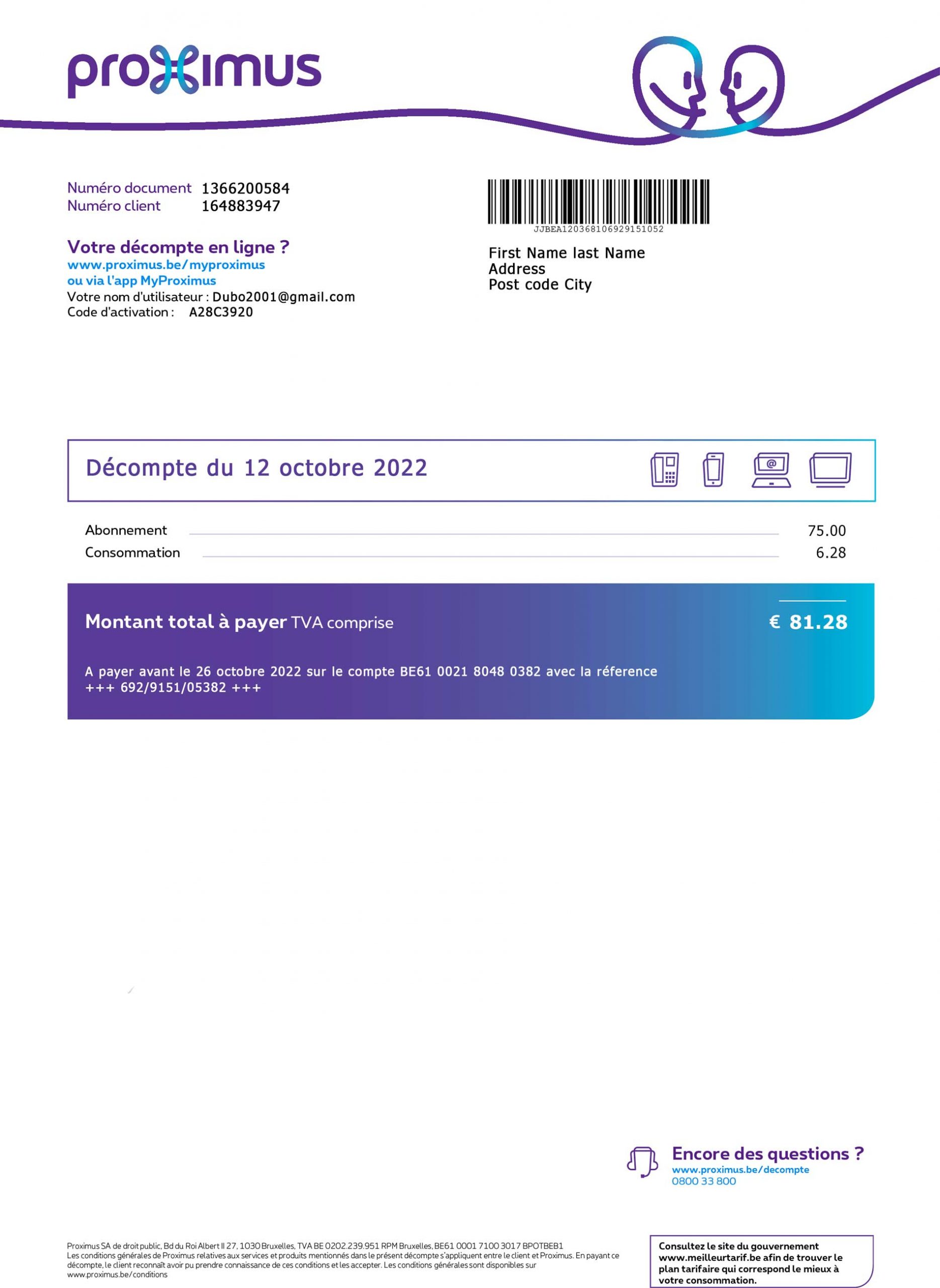 Belgium utility bill template