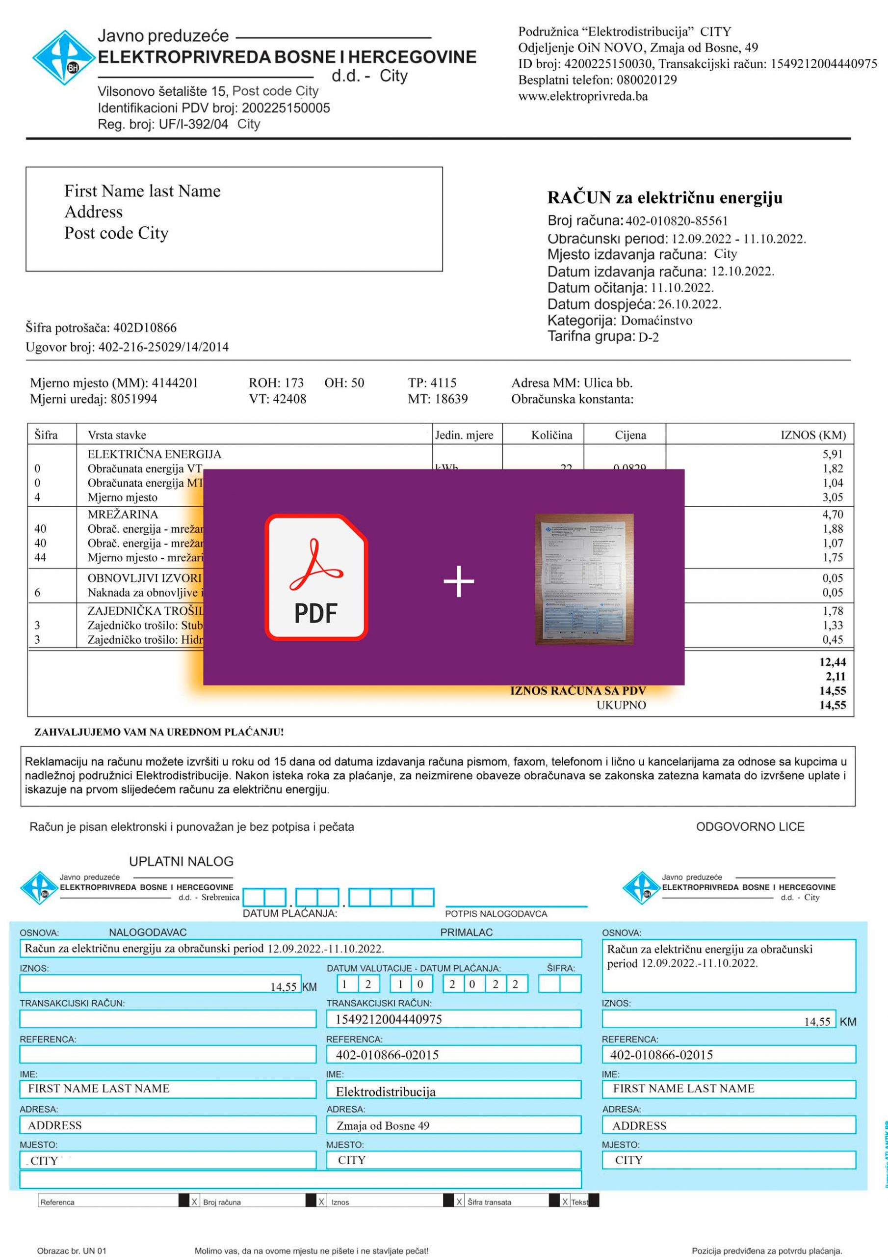 Bosnia and herzegovina Make utility bill template