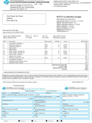 Bosnia and herzegovina Create utility bill
