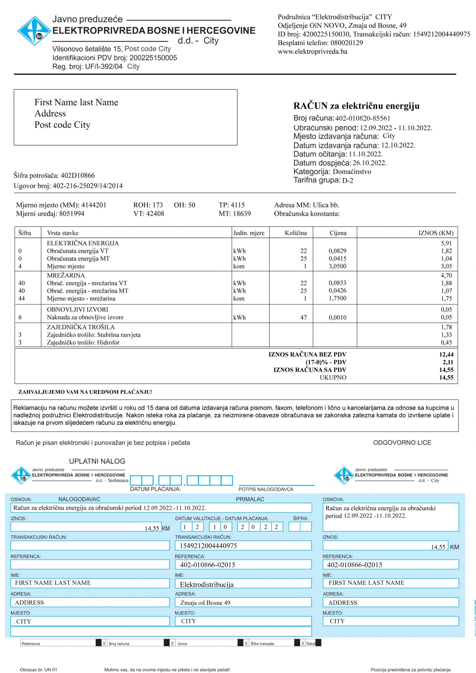 Bosnia and herzegovina Create utility bill