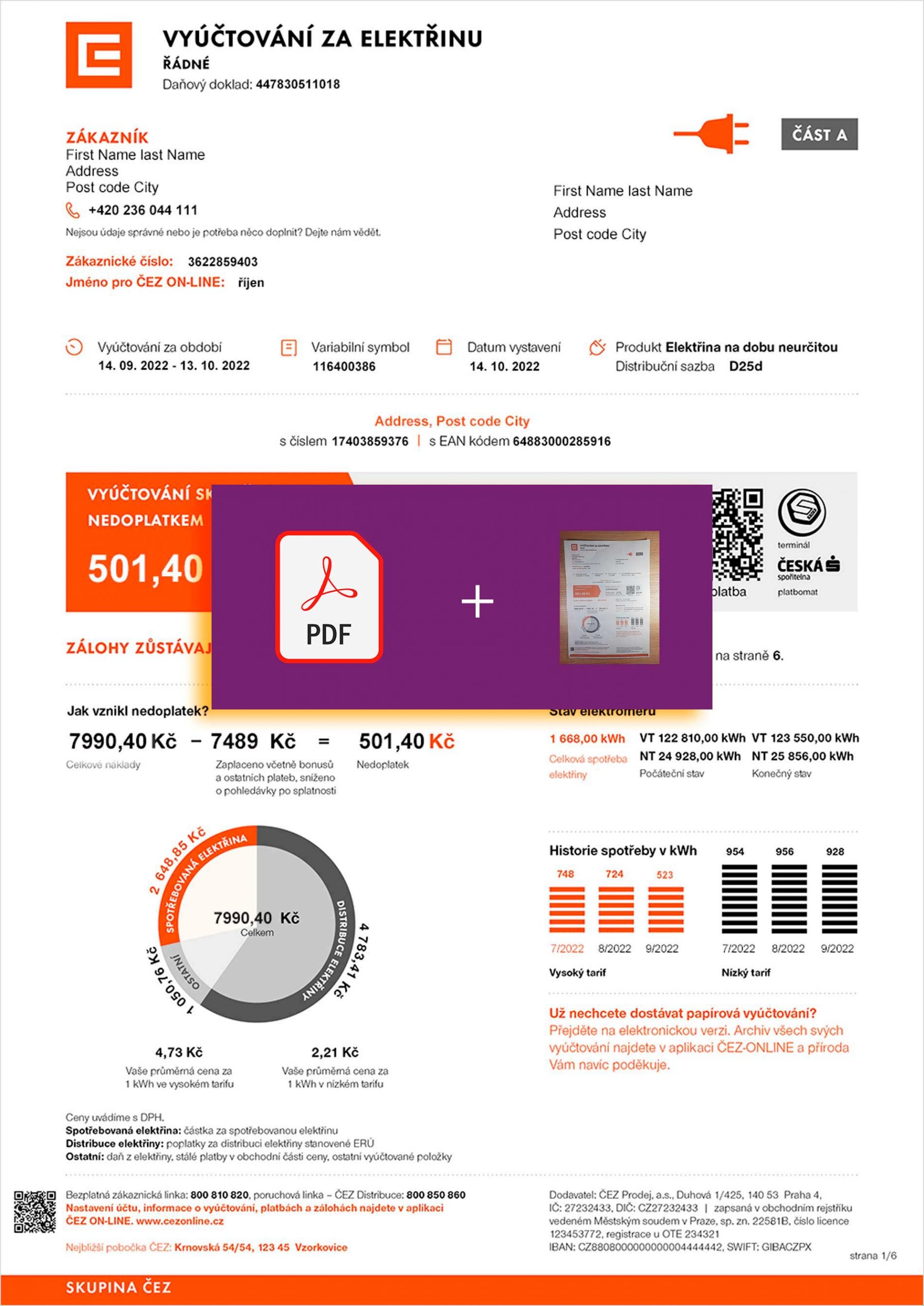 Czech Republic utility bill for proof of address