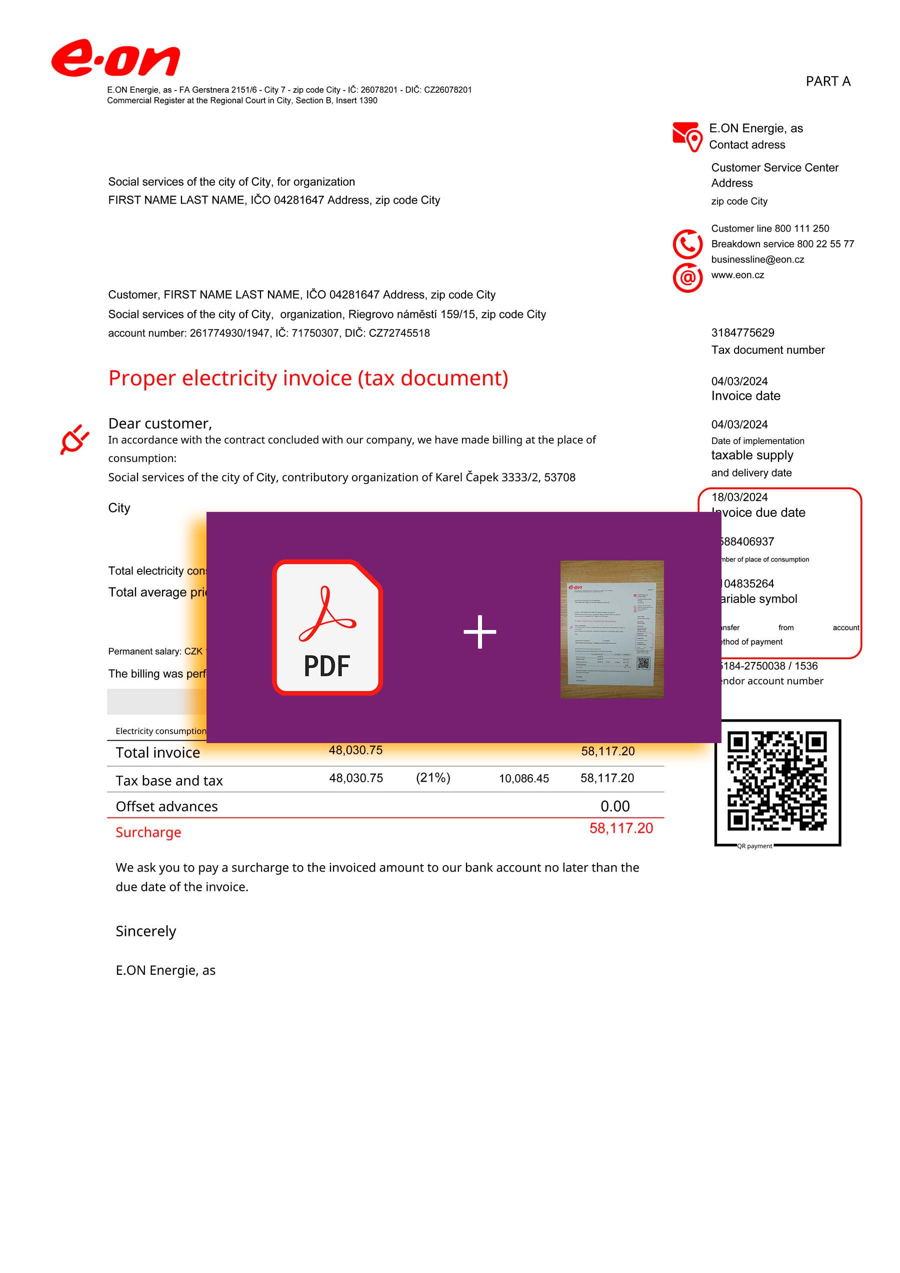 Czech Republic Downloadable {utility type} bill from e-on, {State} – banner included