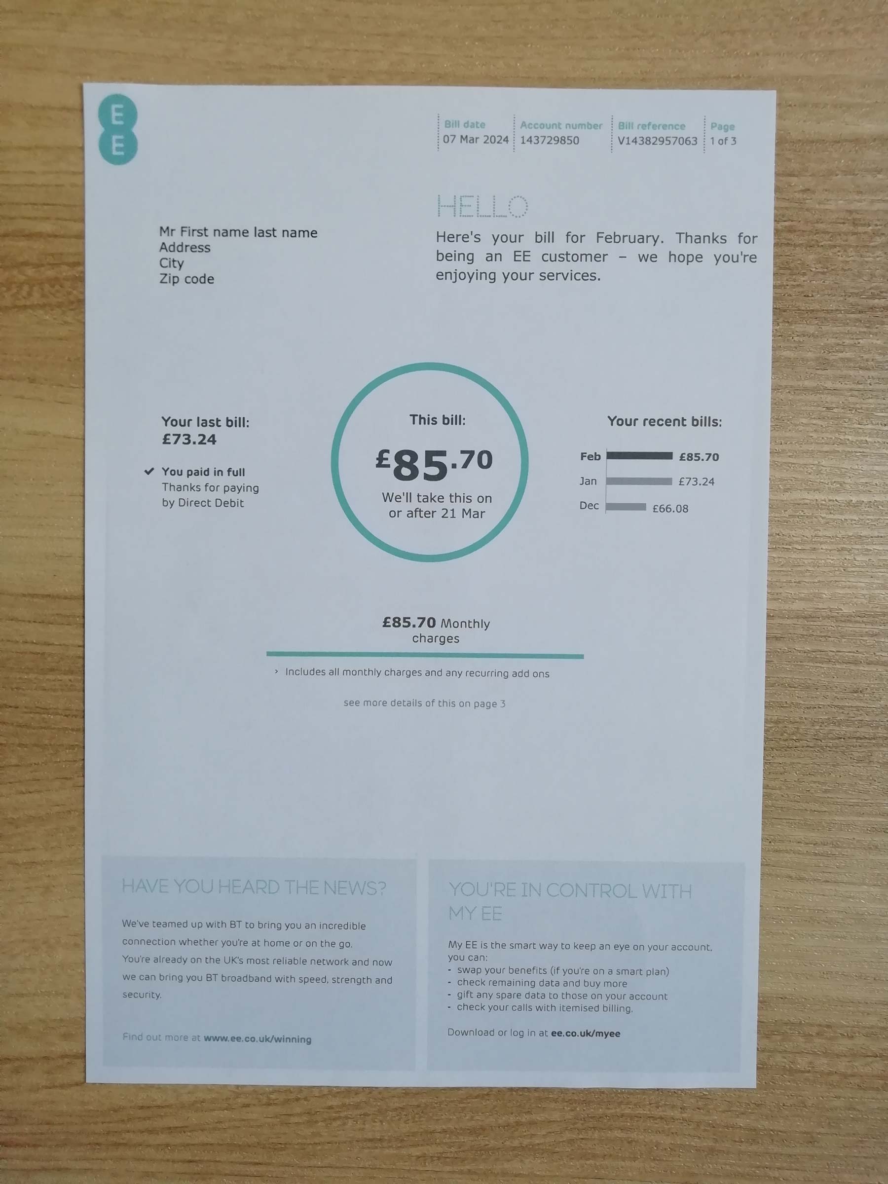EE bill printed and photographed – address proof from {State}