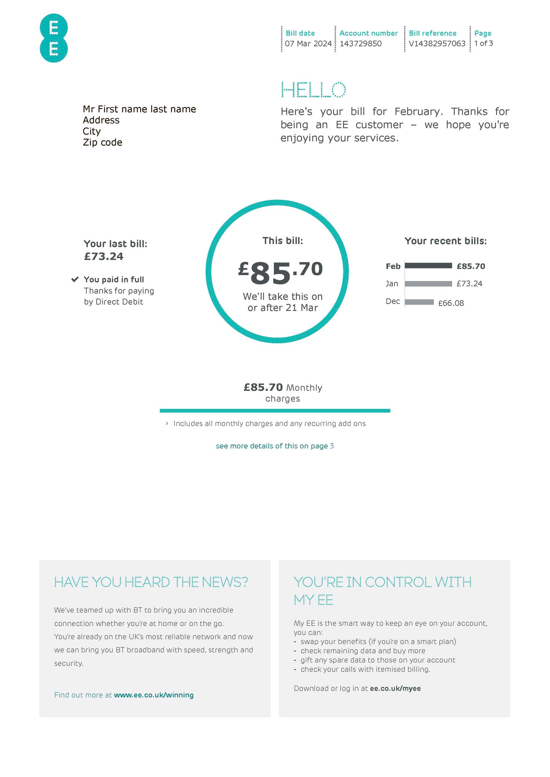 Clean layout of EE {utility type} bill – editable {State} version