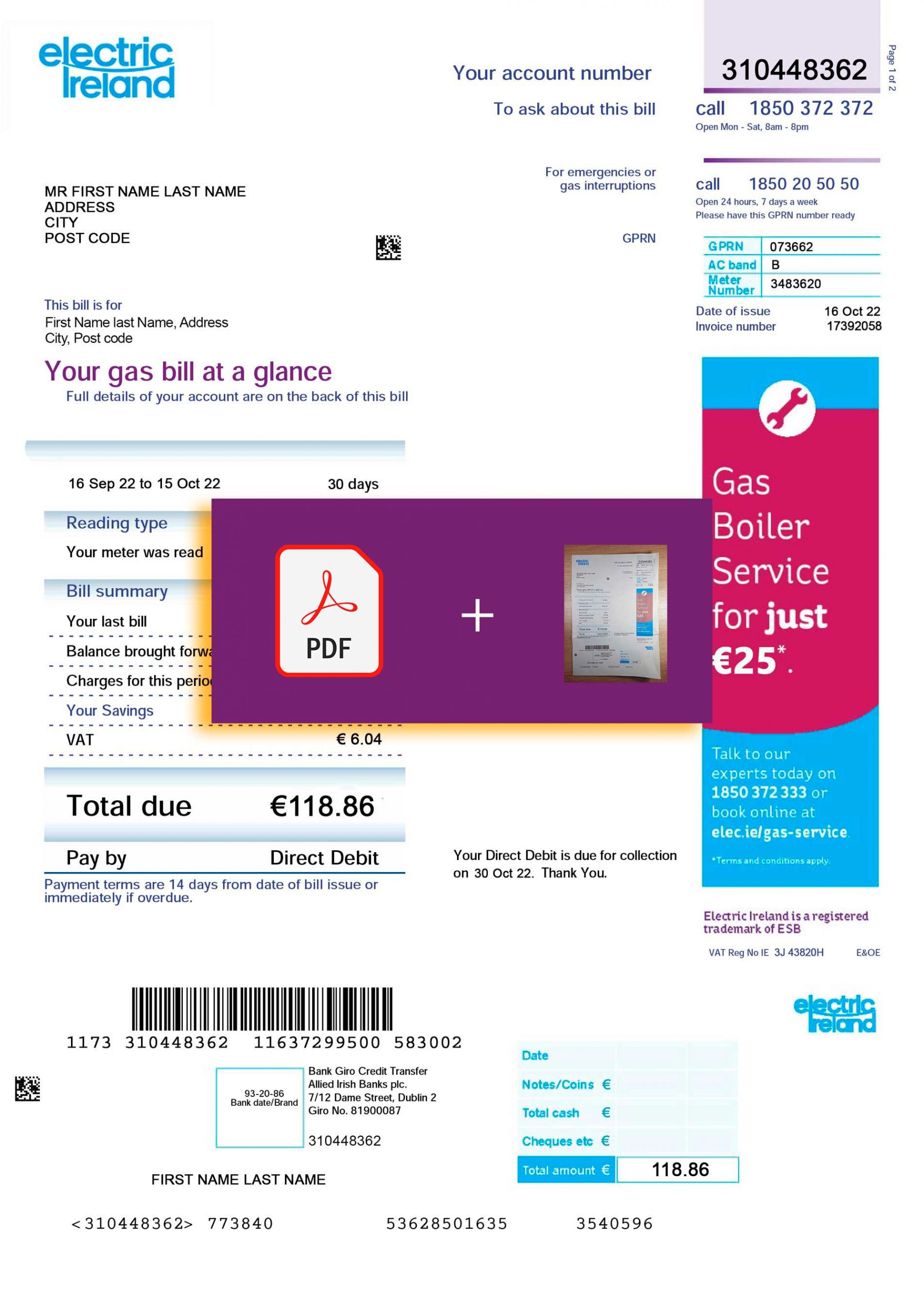 Electric Ireland utility bill