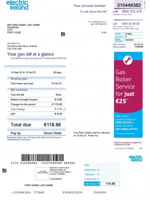 Electric Ireland utility bill template