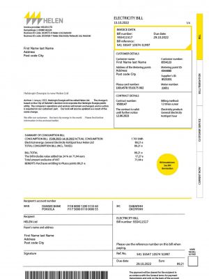 Finland utility bill template