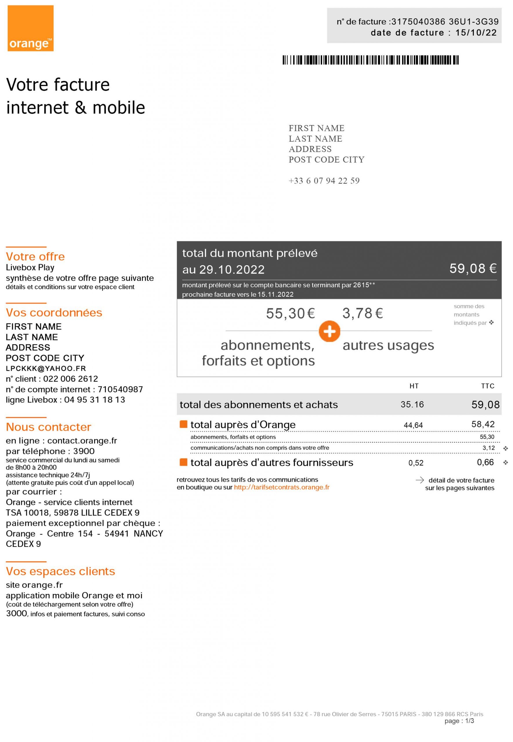 France utility bill for proof of address