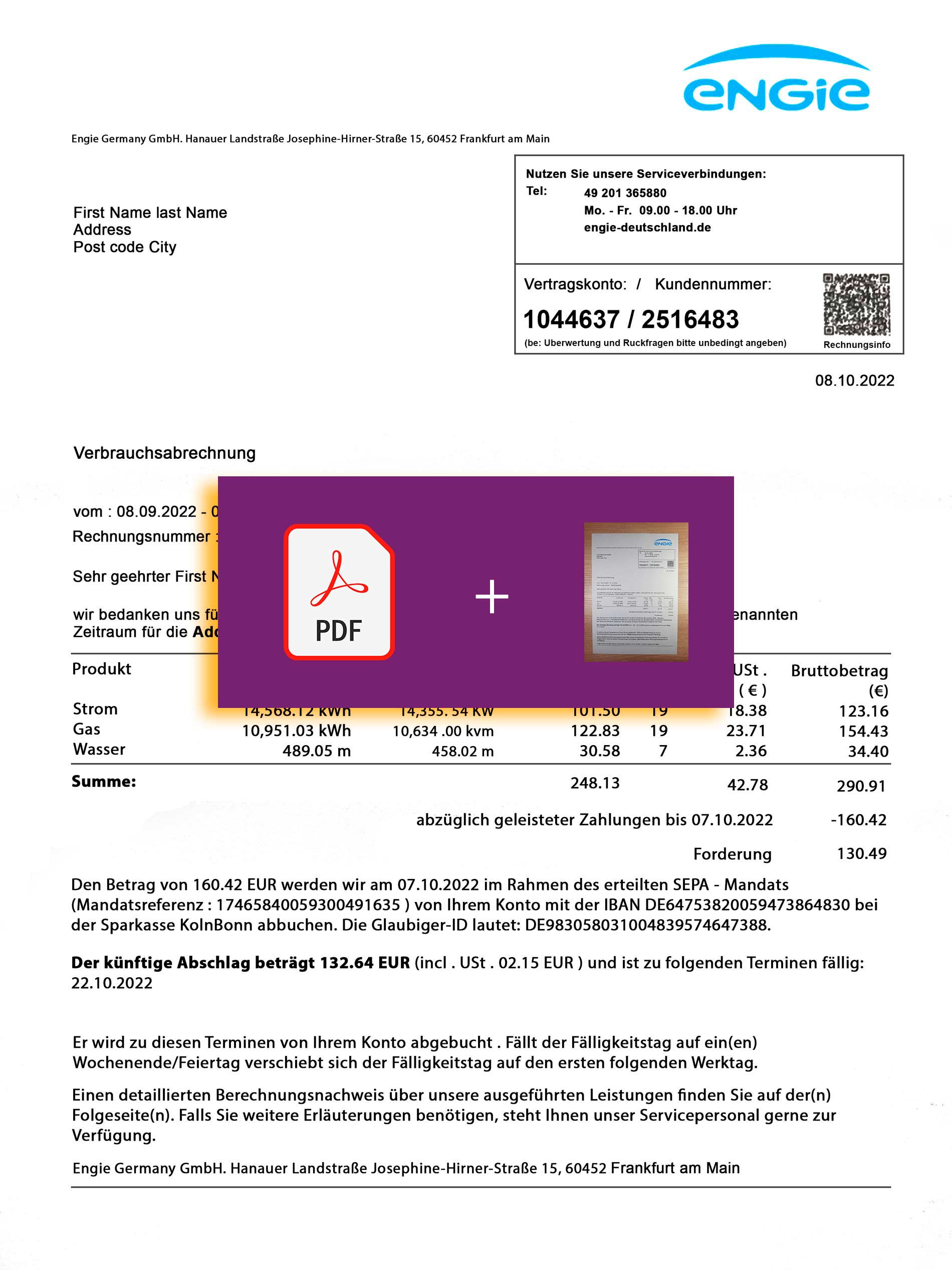 Germany Create utility bill