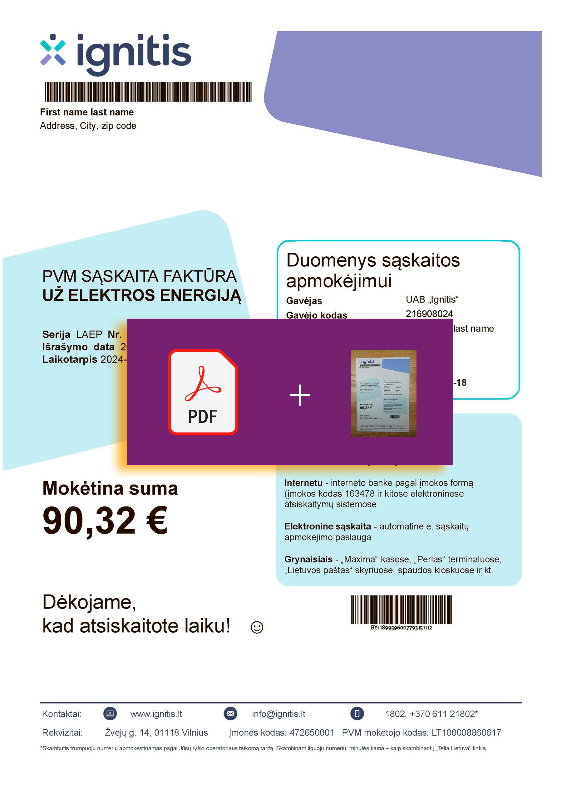 Lithuania Verified {State} Ignitis statement – PDF with visual watermark
