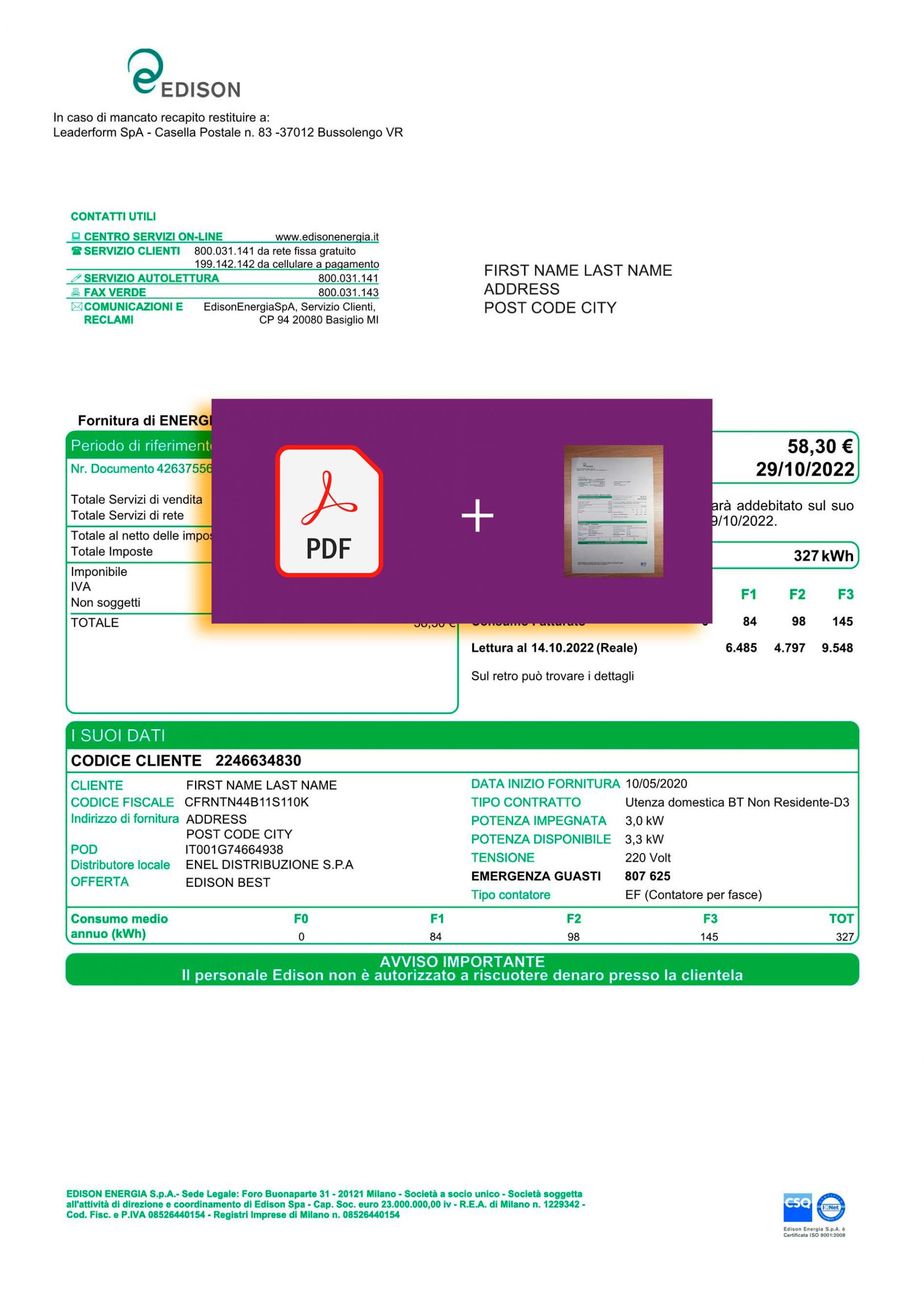Italy utility bill