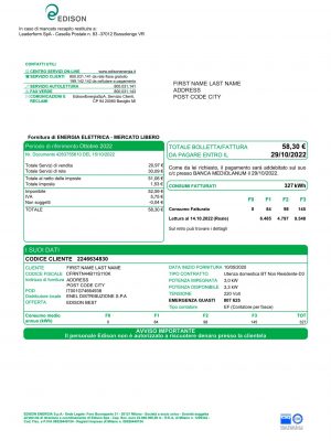 Italy utility bill for proof of address