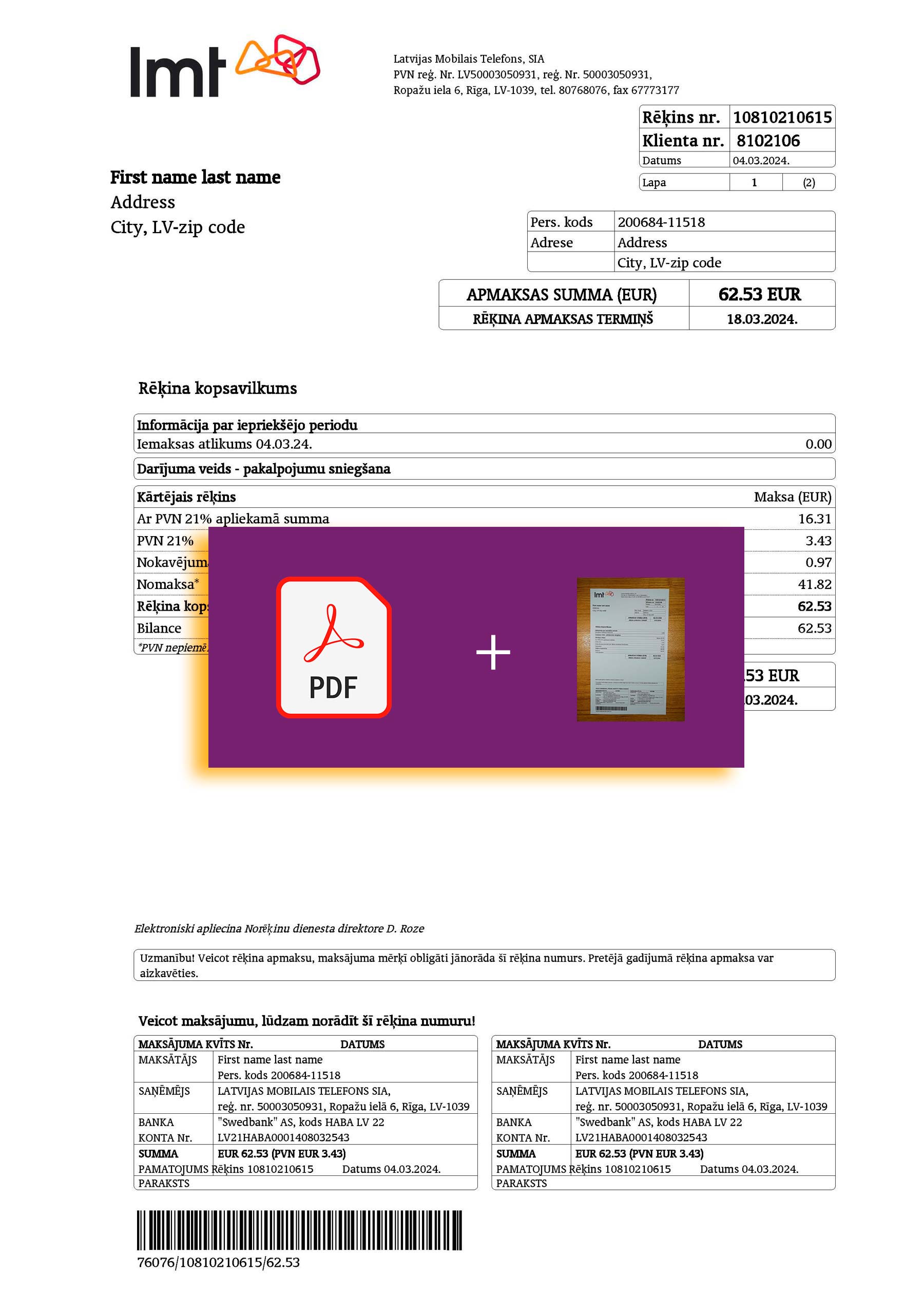 Latvia Imt bill template – includes authenticity banner