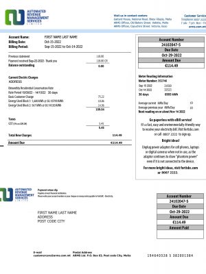 Malta utility bill for proof of address