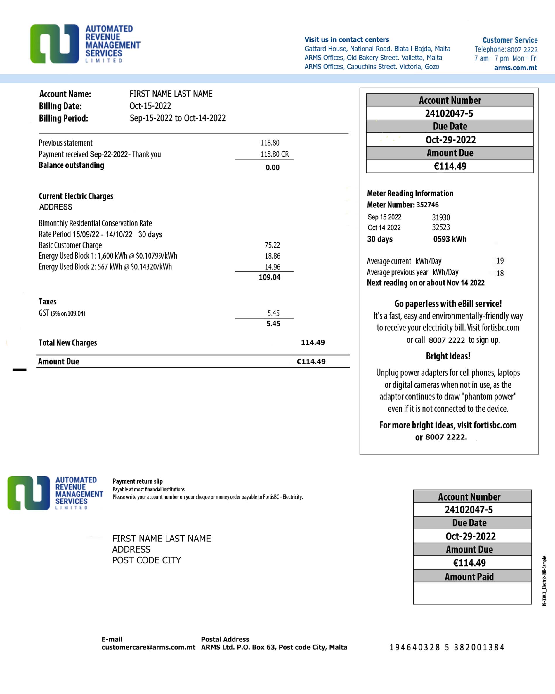 Malta utility bill for proof of address