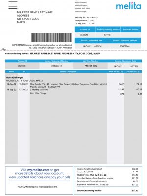 Malta utility bill for proof of address