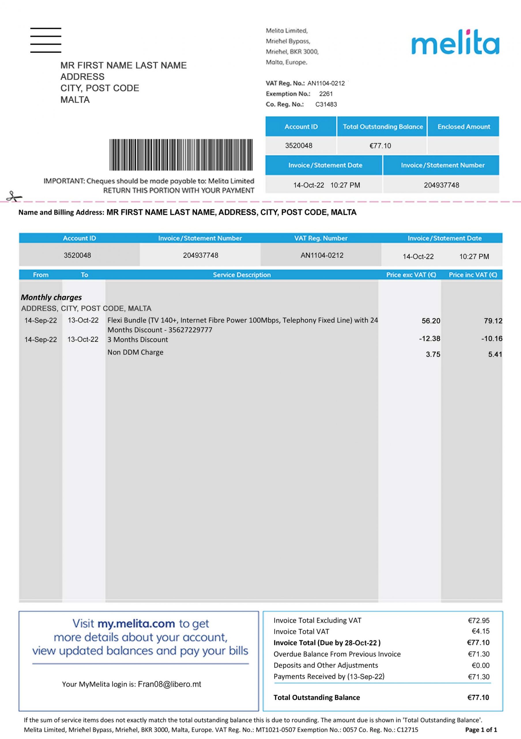 Malta utility bill for proof of address