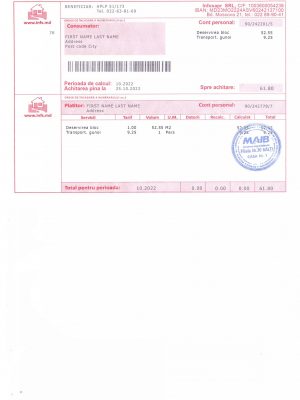 Moldova utility bill for proof of address