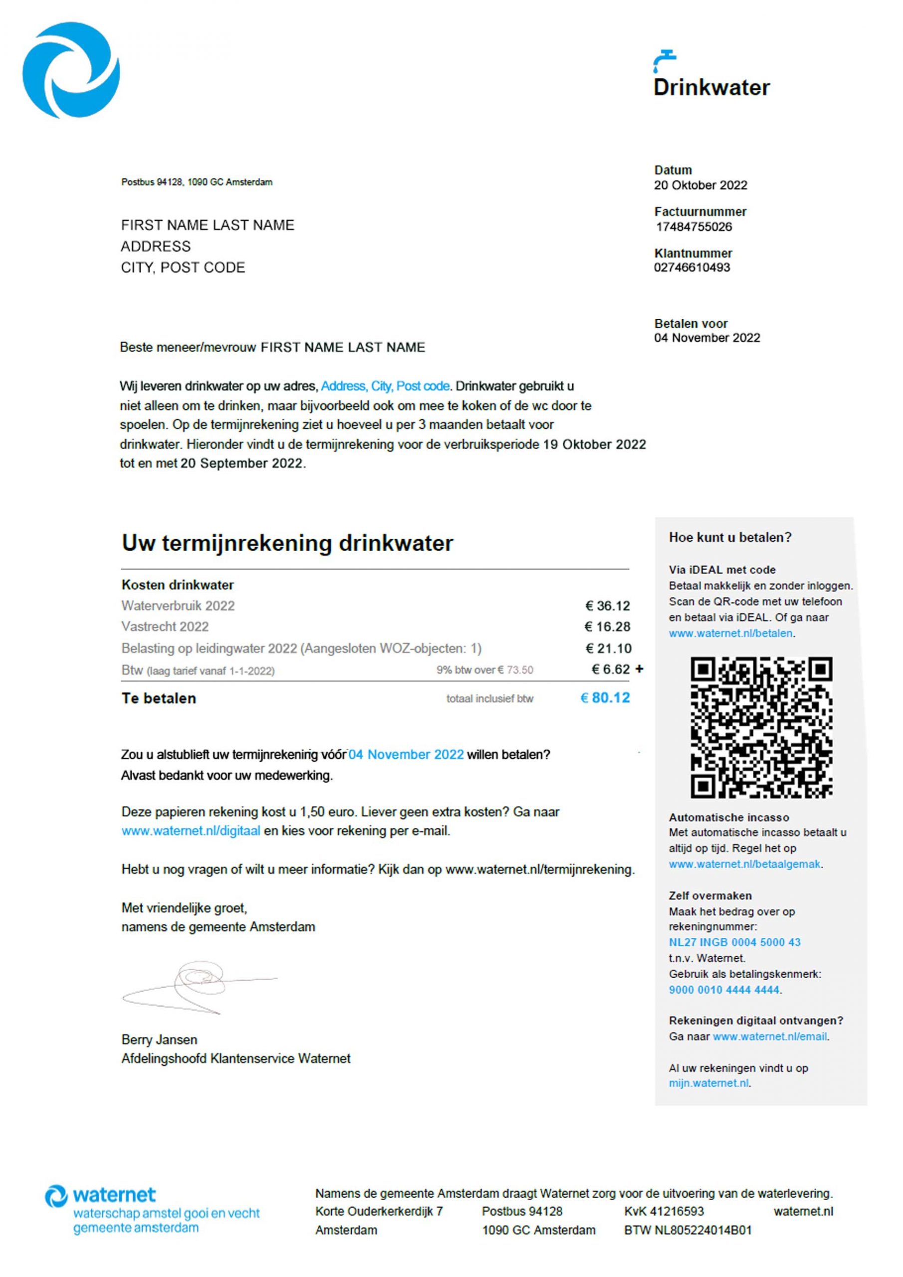 Netherlands utility bill for proof of address