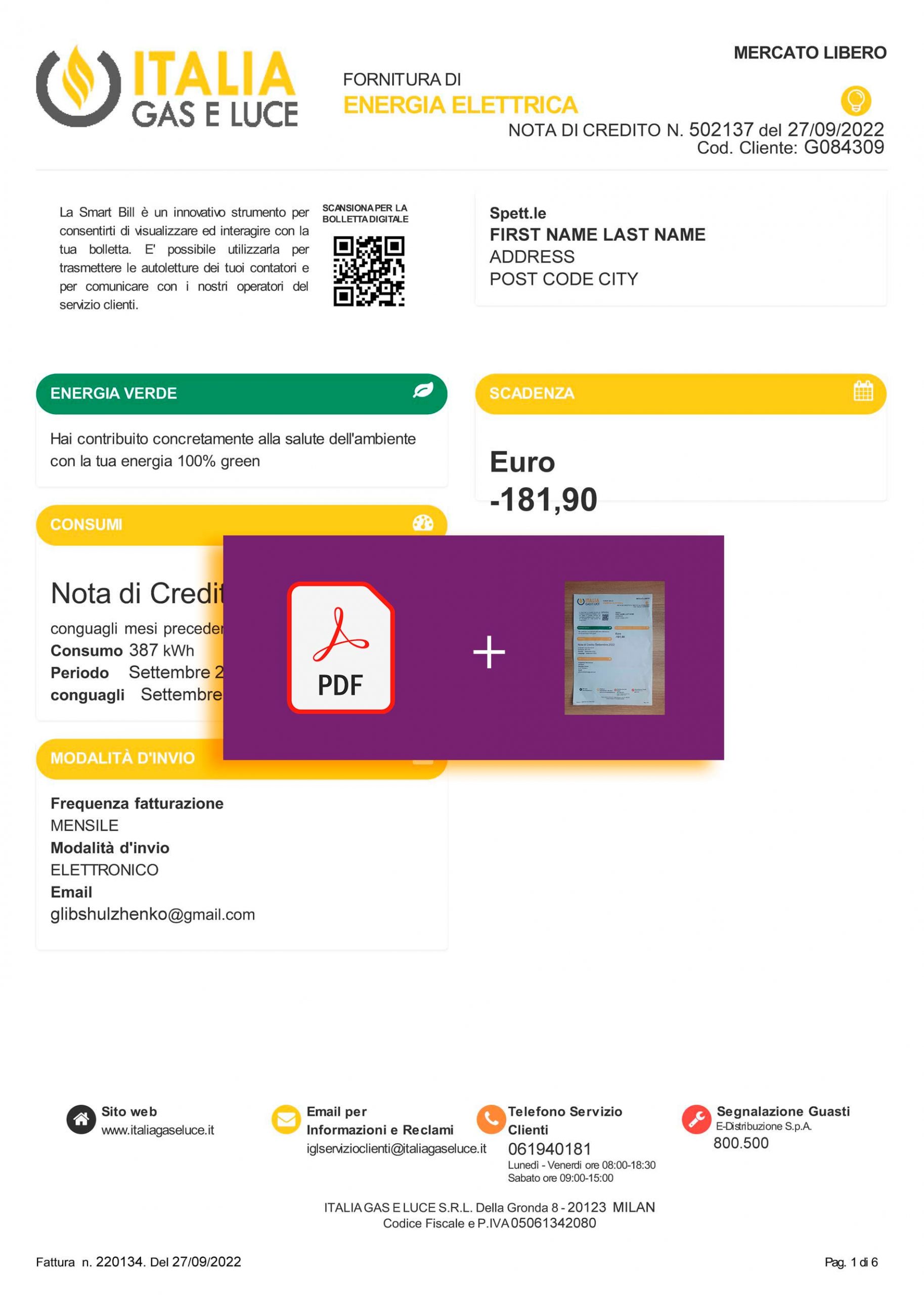 Gas Italia utility bill