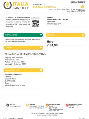 Italia utility bill for proof of address
