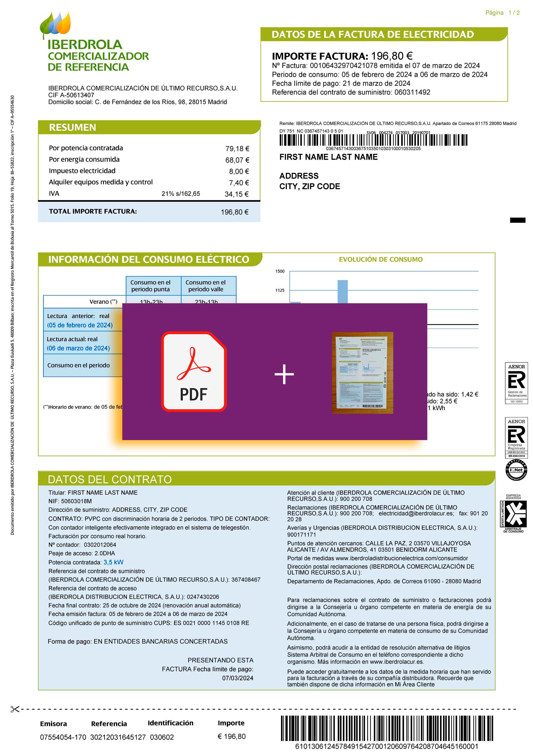 Spain IBERDROLA document for {State} – proof-of-address label applied