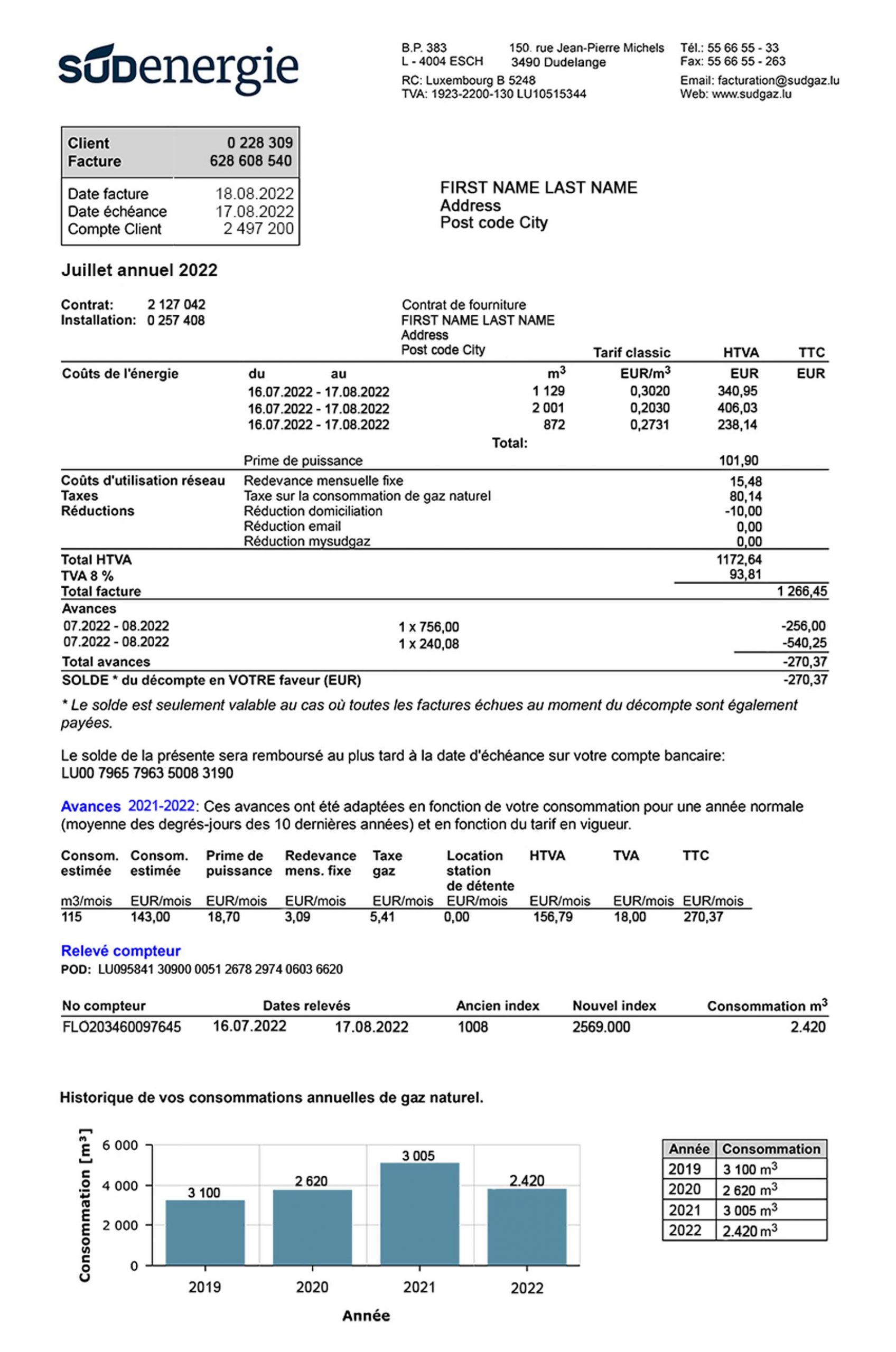 Luxembourg utility bill for proof of address