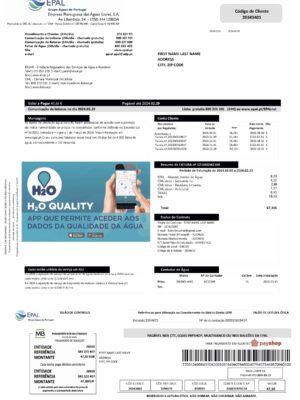 water Portugal Epal utility bill from {State} – customizable PDF for address proof