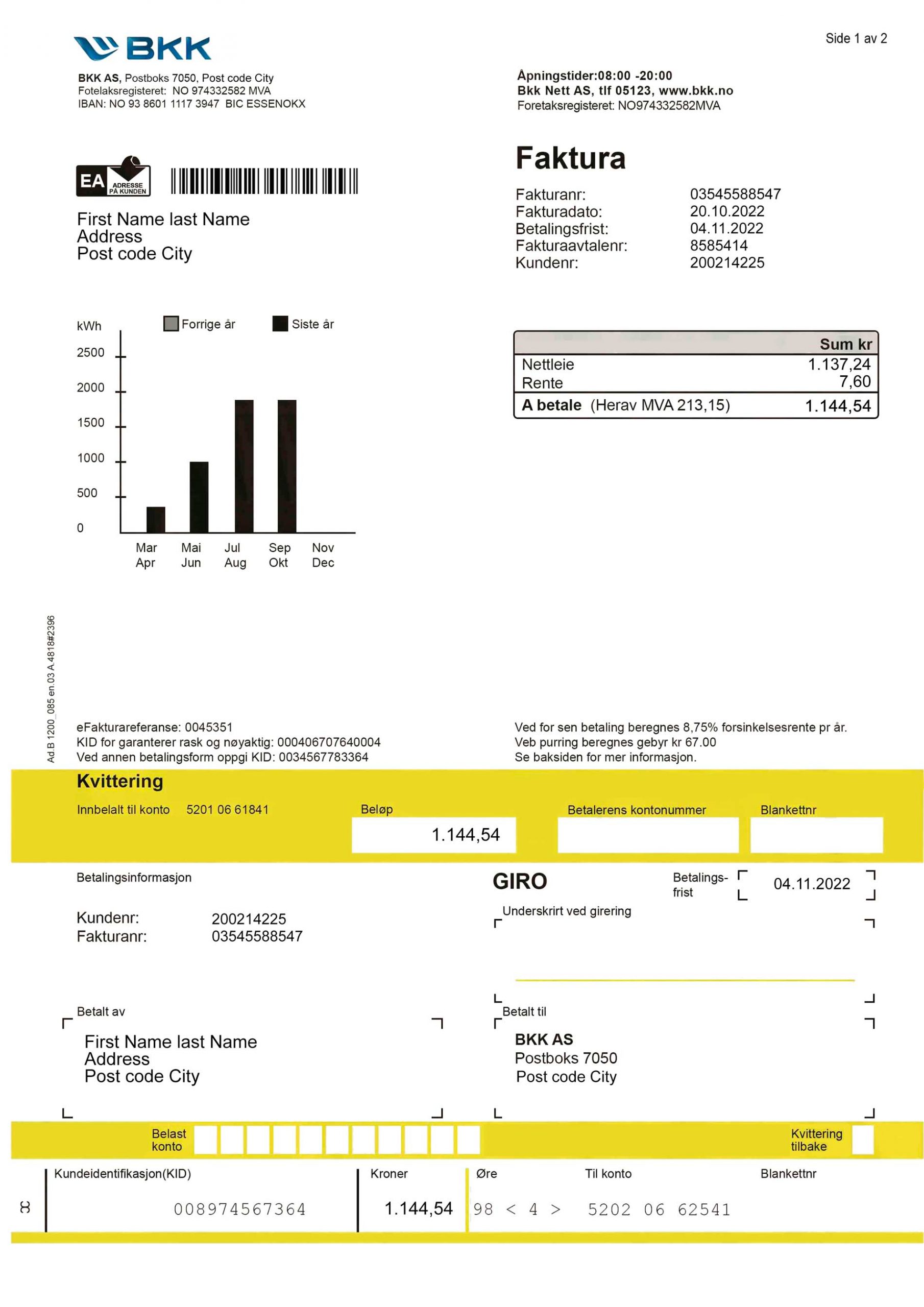 Norway utility bill for proof of address