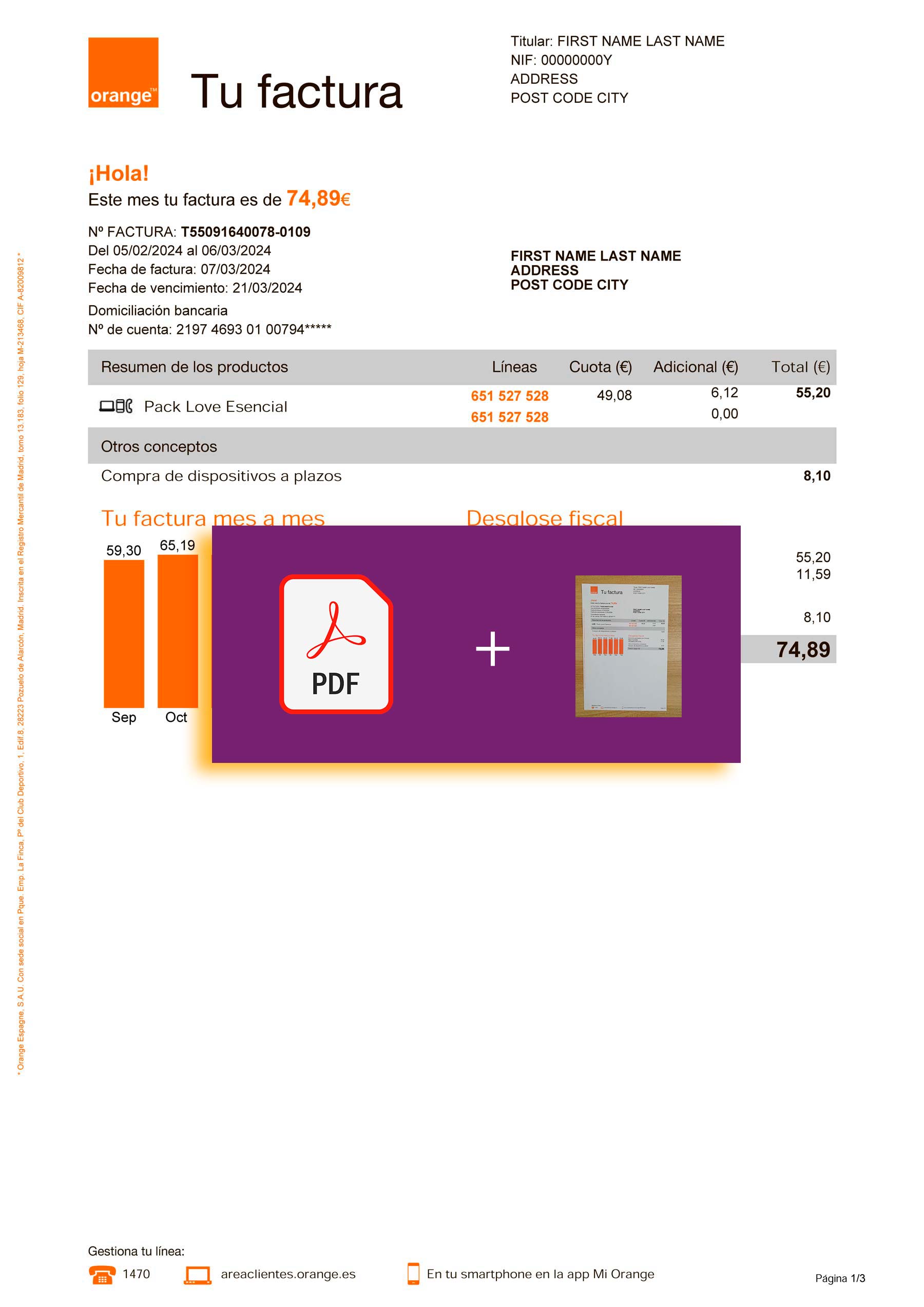 Phone Utility Spain Orange document for {State} – proof-of-address label applied