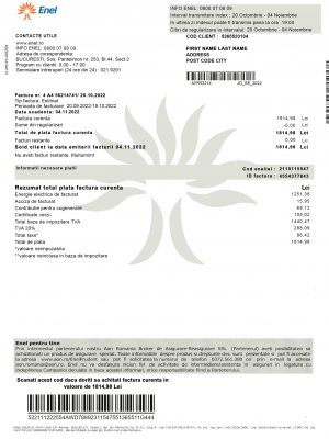 Romania utility bill for proof of address
