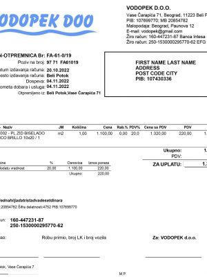 Serbia utility bill for proof of address