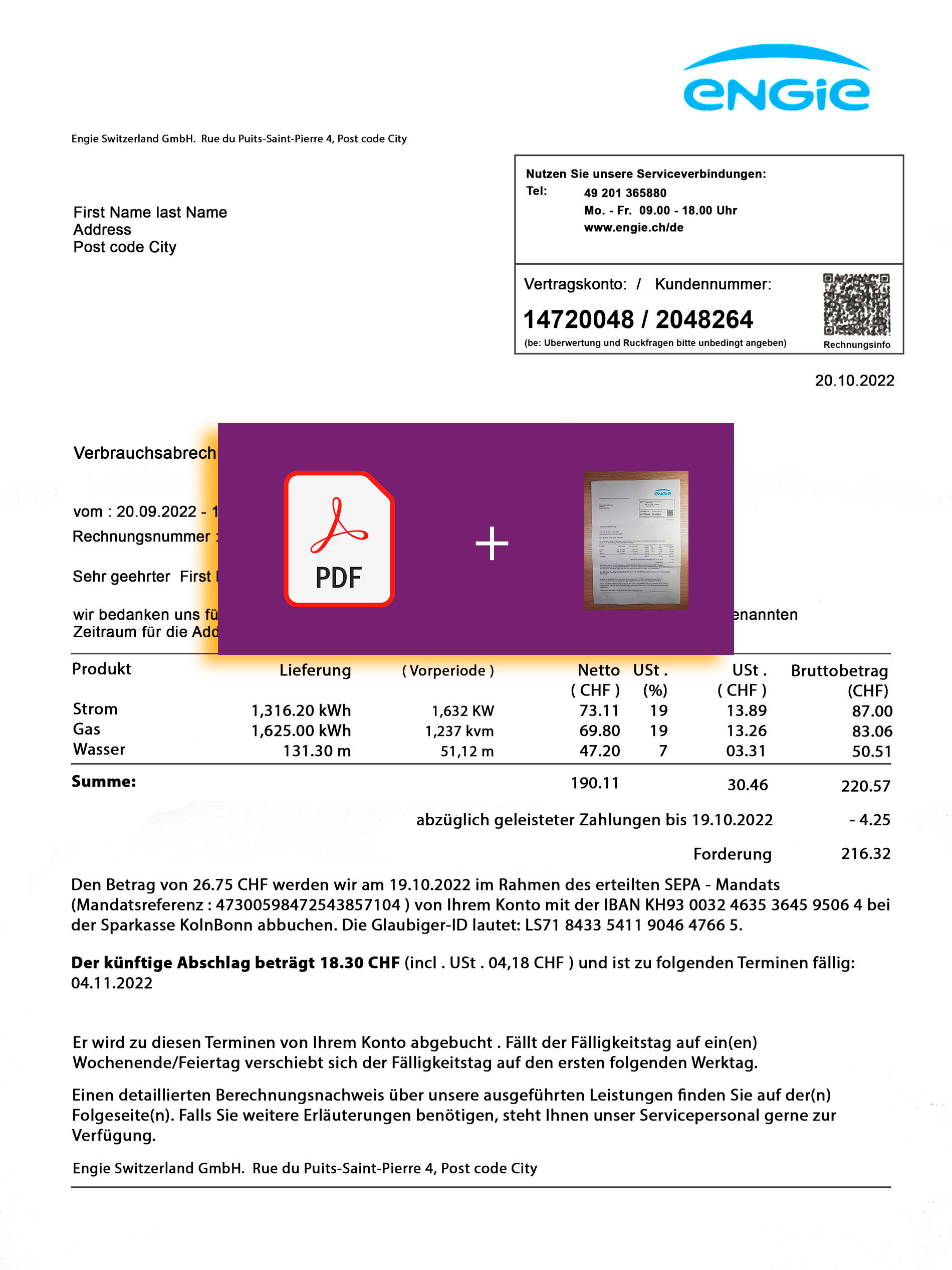 Switzerland Create utility bill